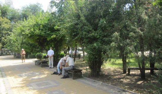 Пенсионеры играют в шахматы в парке Горького